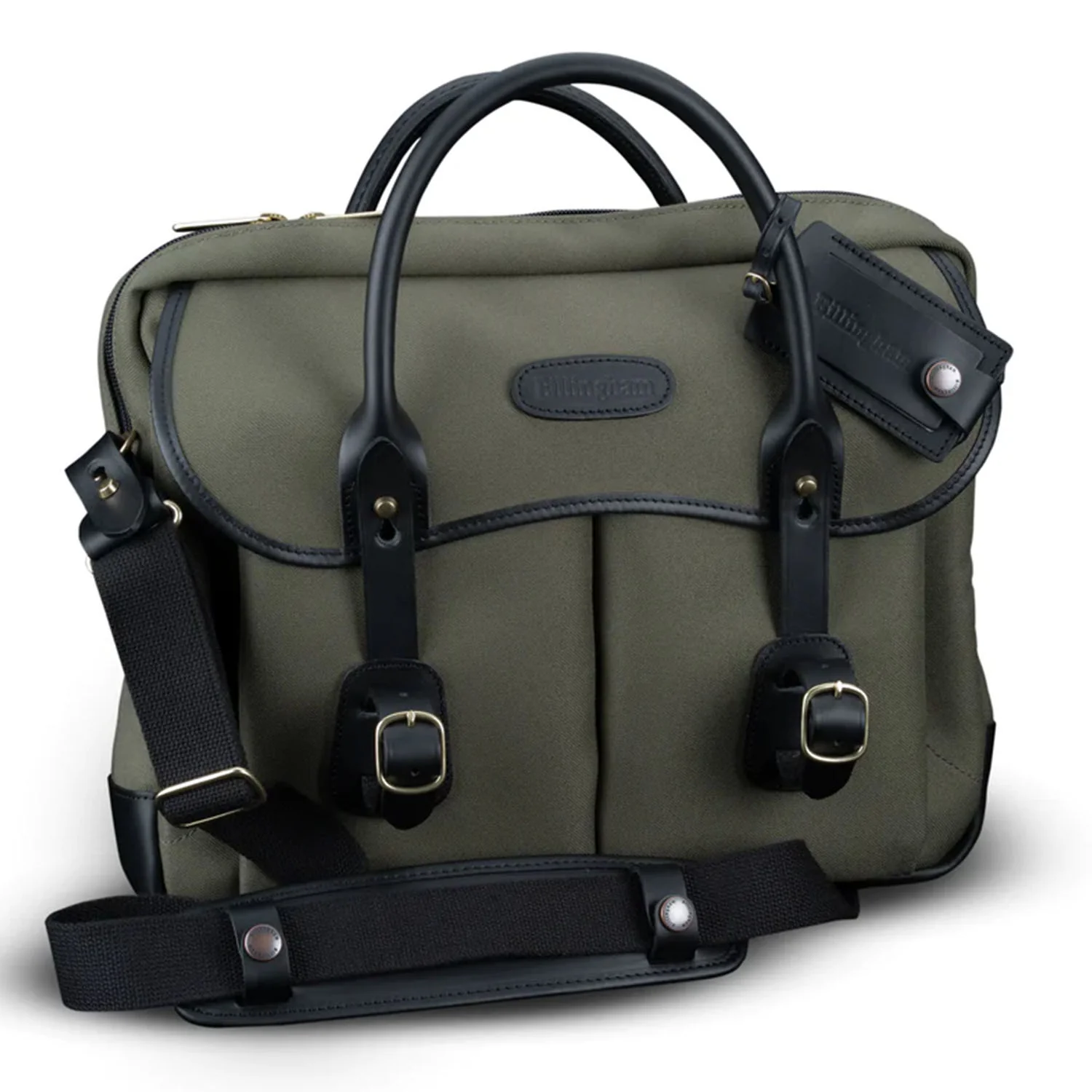 Billingham Thomas Briefcase / Laptop Bag - Sage FibreNyte / Black Leather (Olive Lining)
