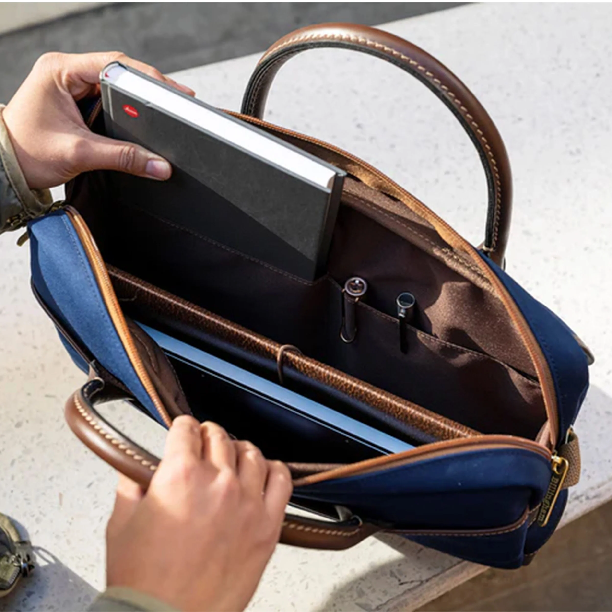 Billingham Thomas Briefcase / Laptop Bag - Sage FibreNyte / Black Leather (Olive Lining) - Image 7