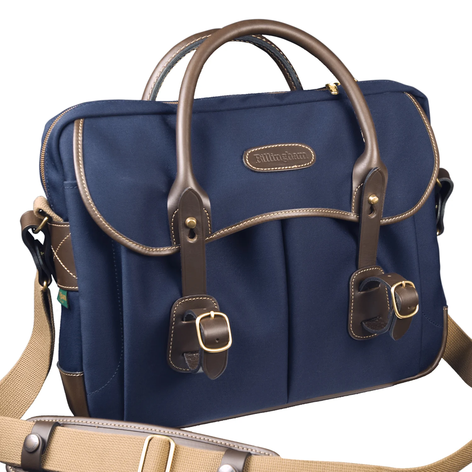 Billingham Thomas Brief Case - Navy Canvas / Chocolate Leather