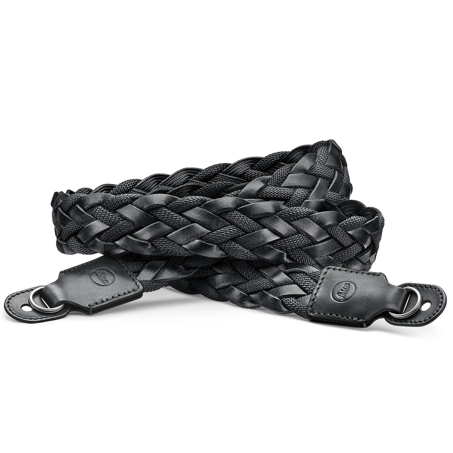 Leica Carrying Strap, Flat Braided Rayon & Leather Cord, Black