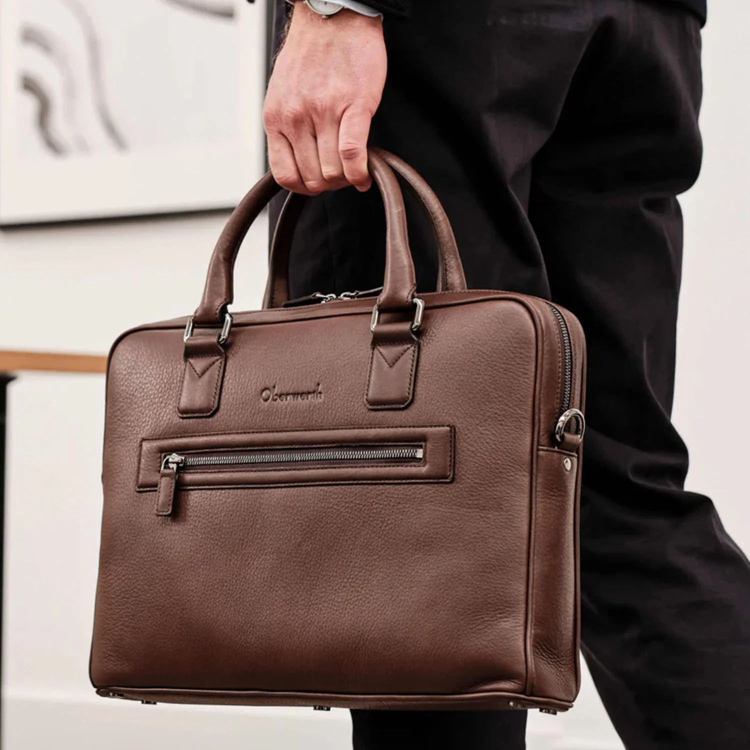 Oberwerth  Warren 1Z Soft Laptop Bag - Dark Brown - Image 9